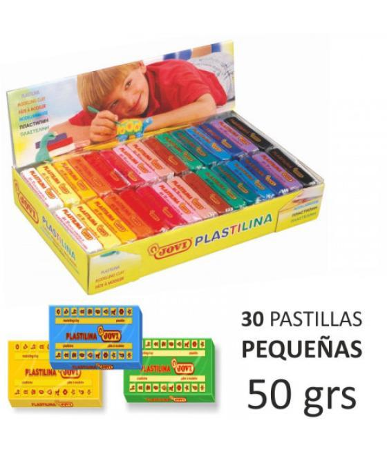 Caja expositora 30 pastillas plastilina 50 g colores surtidos (2 uds x 15 colores) jovi 70s