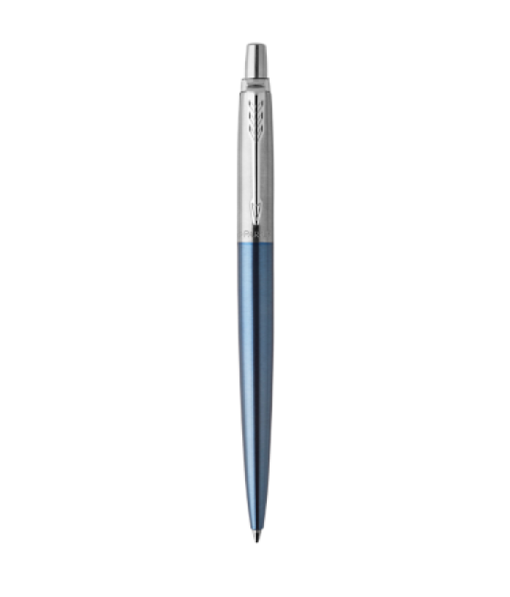 Bolígrafo retráctil jotter waterloo azul con ribete cromado punto medio tinta azul parker 1953191