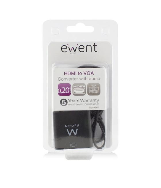 Ewent ew9864 adaptador de cable de vídeo 0,2 m hdmi vga, 3.5mm negro