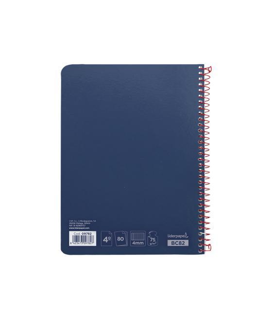 Cuaderno espiral liderpapel cuarto witty tapa dura 80h 75gr cuadro 4mm con margen color azul marino