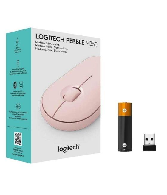 Ratón inalámbrico por bluetooth/ 2.4ghz logitech pebble m350/ hasta 1000 dpi/ rosa