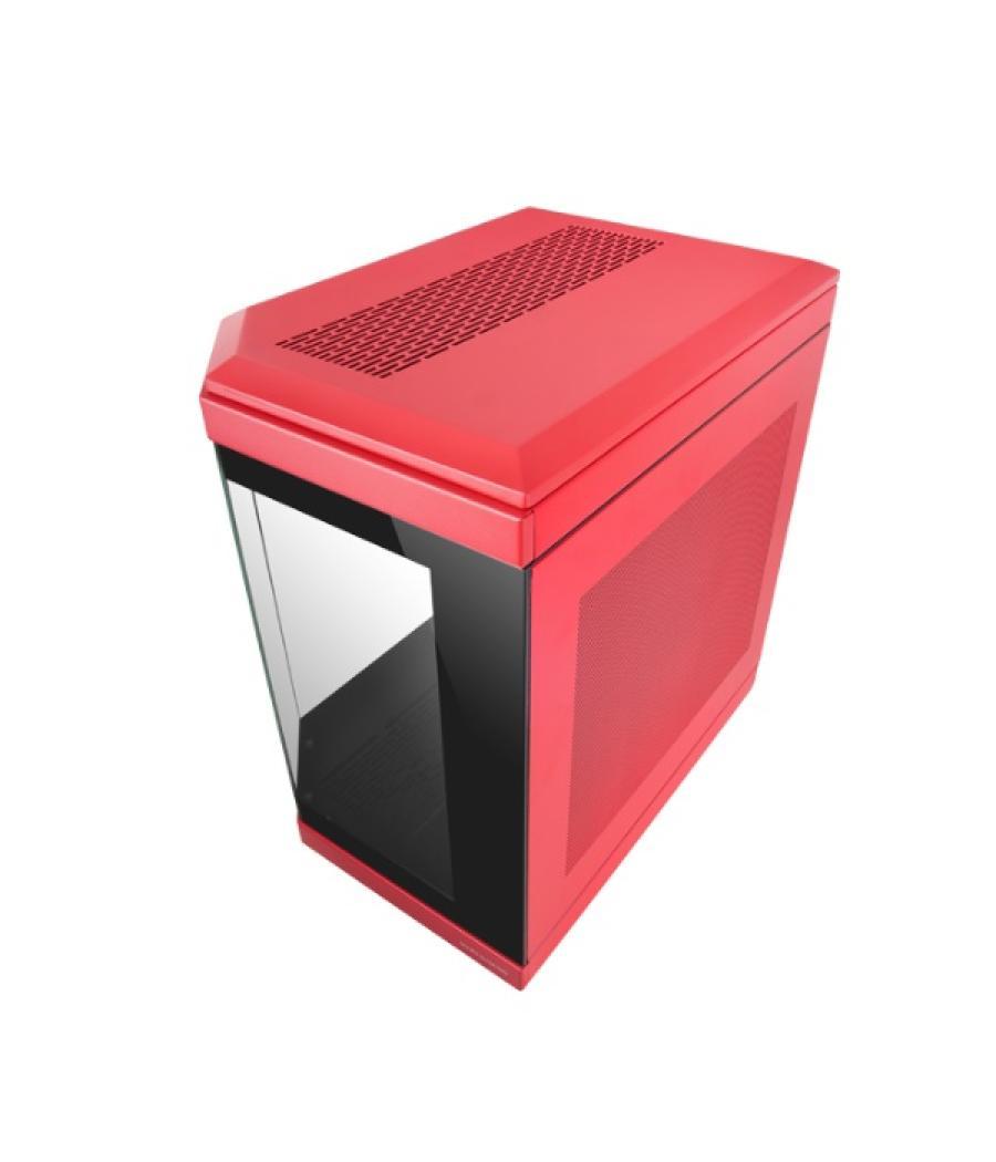 Caja atx semitorre gaming mars gaming mc3t color rojo vista panoramica 3 paneles de cristal templado 3 slots pci verticales usb-