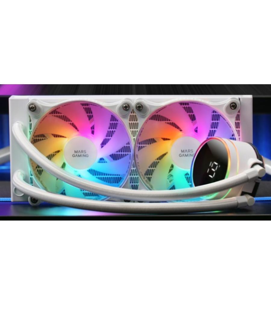 Sistema de refrigeracion liquida mars gaming mllcd240w blanco 2x (12x12) iluminacion frgb tpd 500w pantalla lcd para procesadore