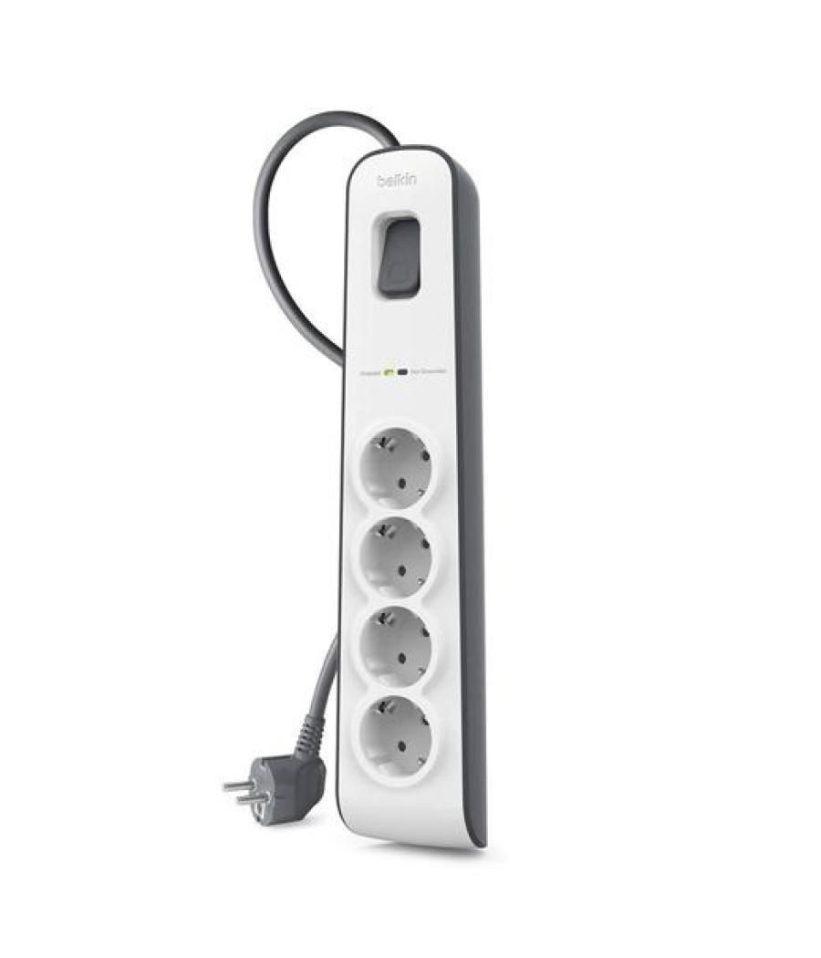 Belkin regleta de proteccion contra sobretensiones con 4 tomas botón de apagado y encendido blanco/gris