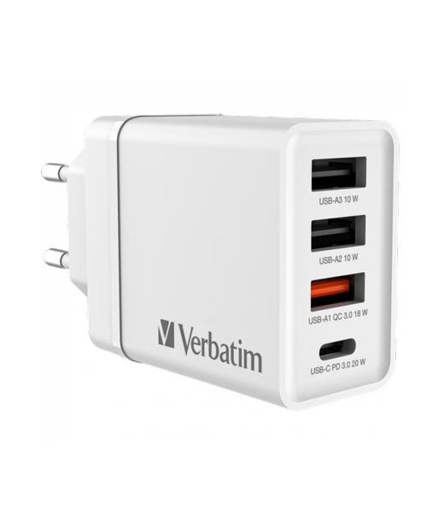 Verbatim cargador pared gan 30w 1xusb-c pd/1xusb-a 3.0/2xusb-a