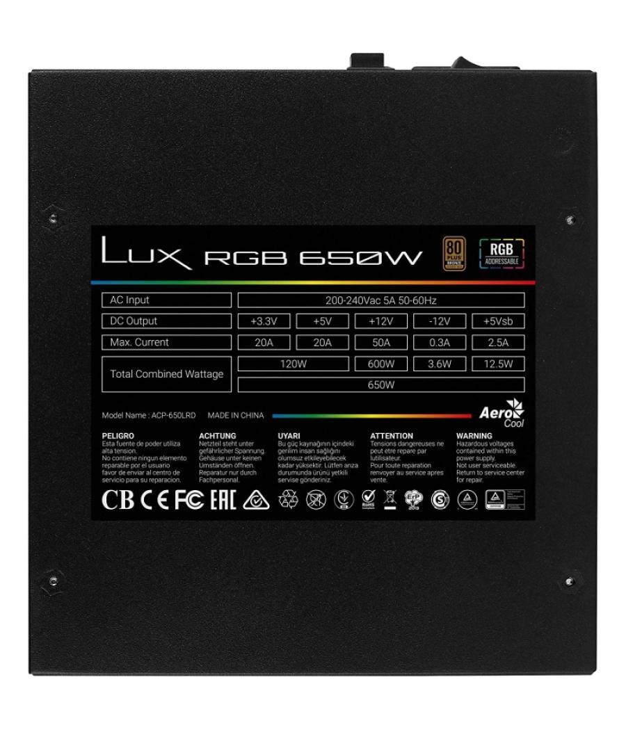 Aerocool fuente lux rgb 650 atx mod. psu 80+230v