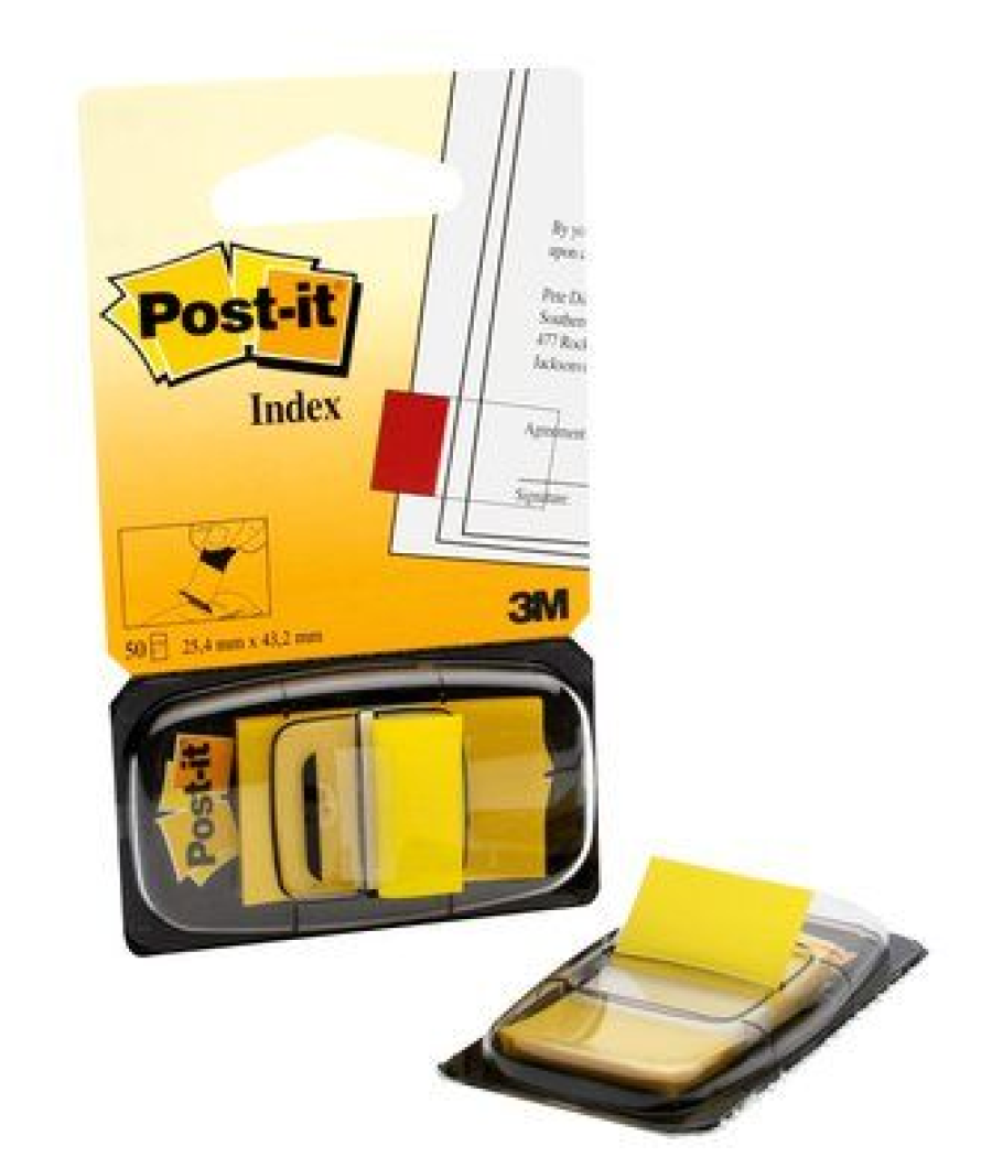 Blister dispensador 50 marcadores index amarillo 25,4x43,2mm 680-5 post-it 7100102671