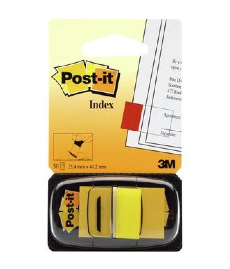 Blister dispensador 50 marcadores index amarillo 25,4x43,2mm 680-5 post-it 7100102671
