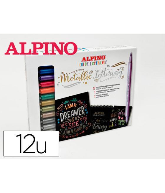 Rotulador alpino metallic lettering doble punta estuche de 12 unidades colores surtidos