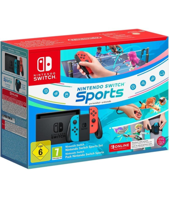 Nintendo switch + juego nintendo sports/ incluye base/ 2 mandos joy-con/ incluye cinta sports/ 3 meses suscripción