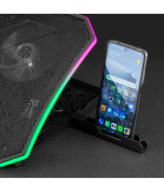 Mars gaming mnbc6, base refrigeradora + stand xl 19'' argb, 3 ventiladores, soporte móvil