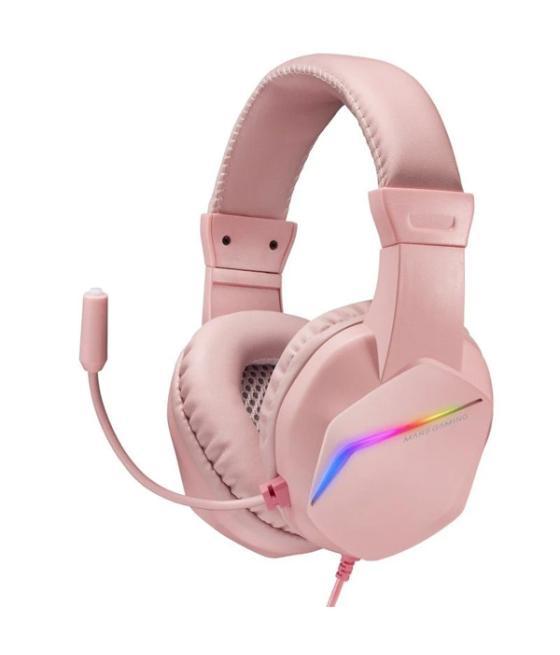 Headset mars gaming mh122 pink ultra ligeros 184g drivers de neodimo 50mm microfono flexible jack 3.5mm simple y doble iluminaci