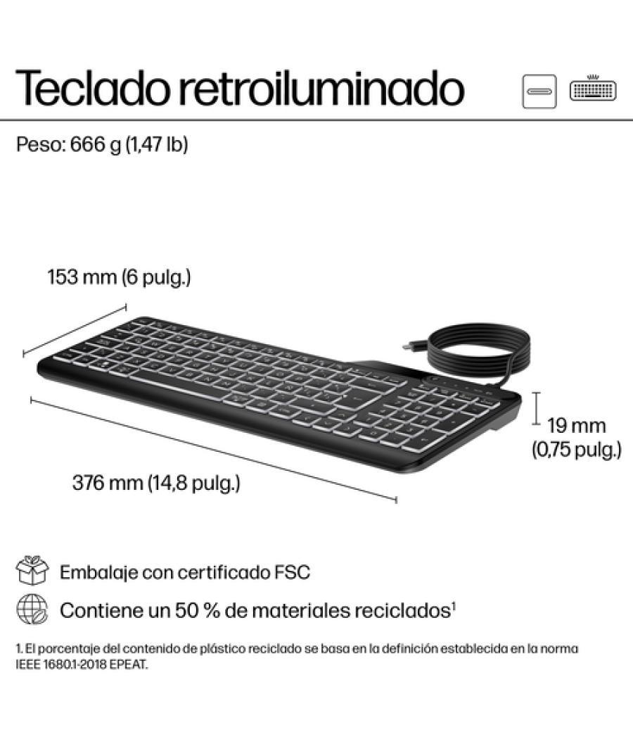 HP 405 Multi-Device Backlit Wired Keyboard