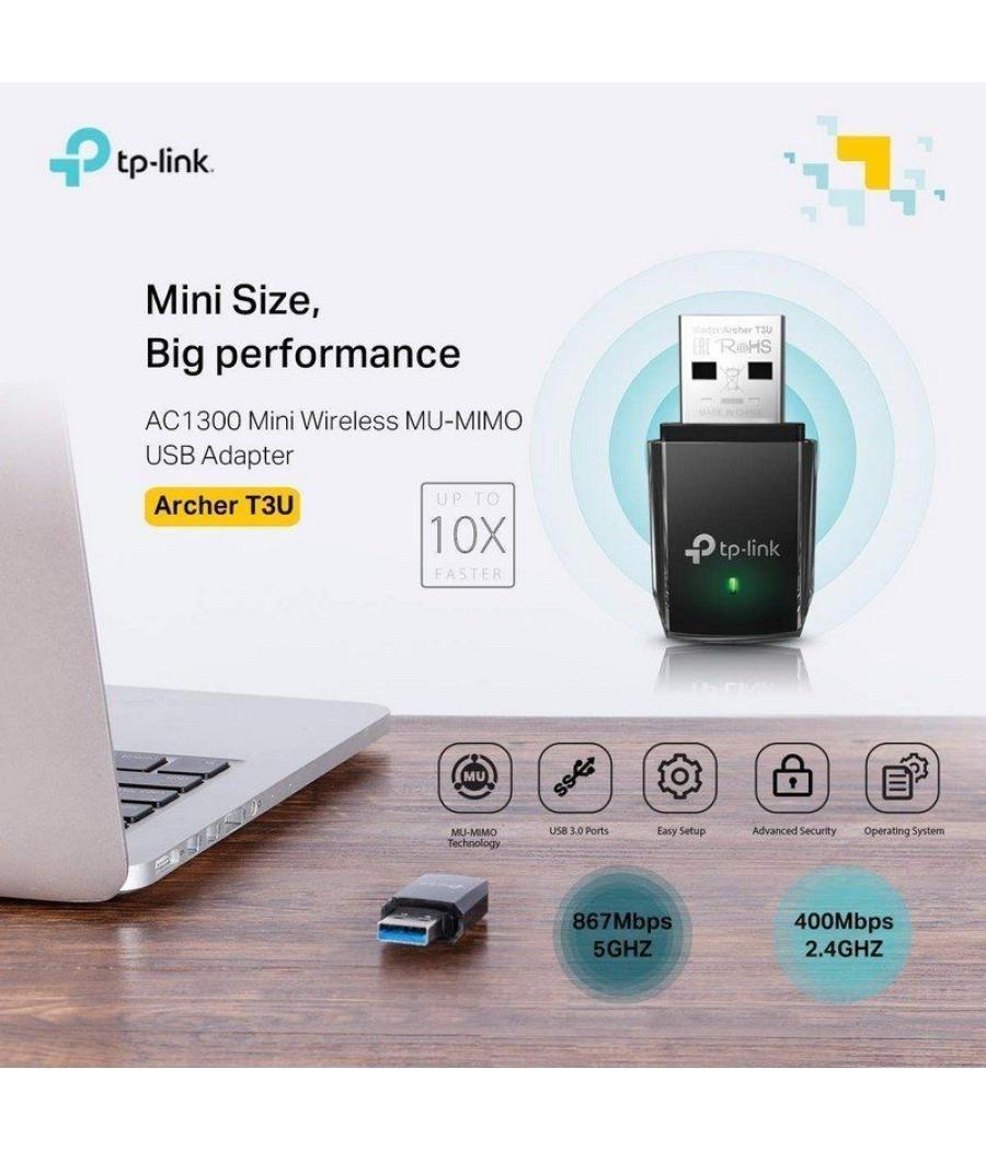 Mini adaptador usb - wifi tp-link archer t3u ac1300/ 1300mbps