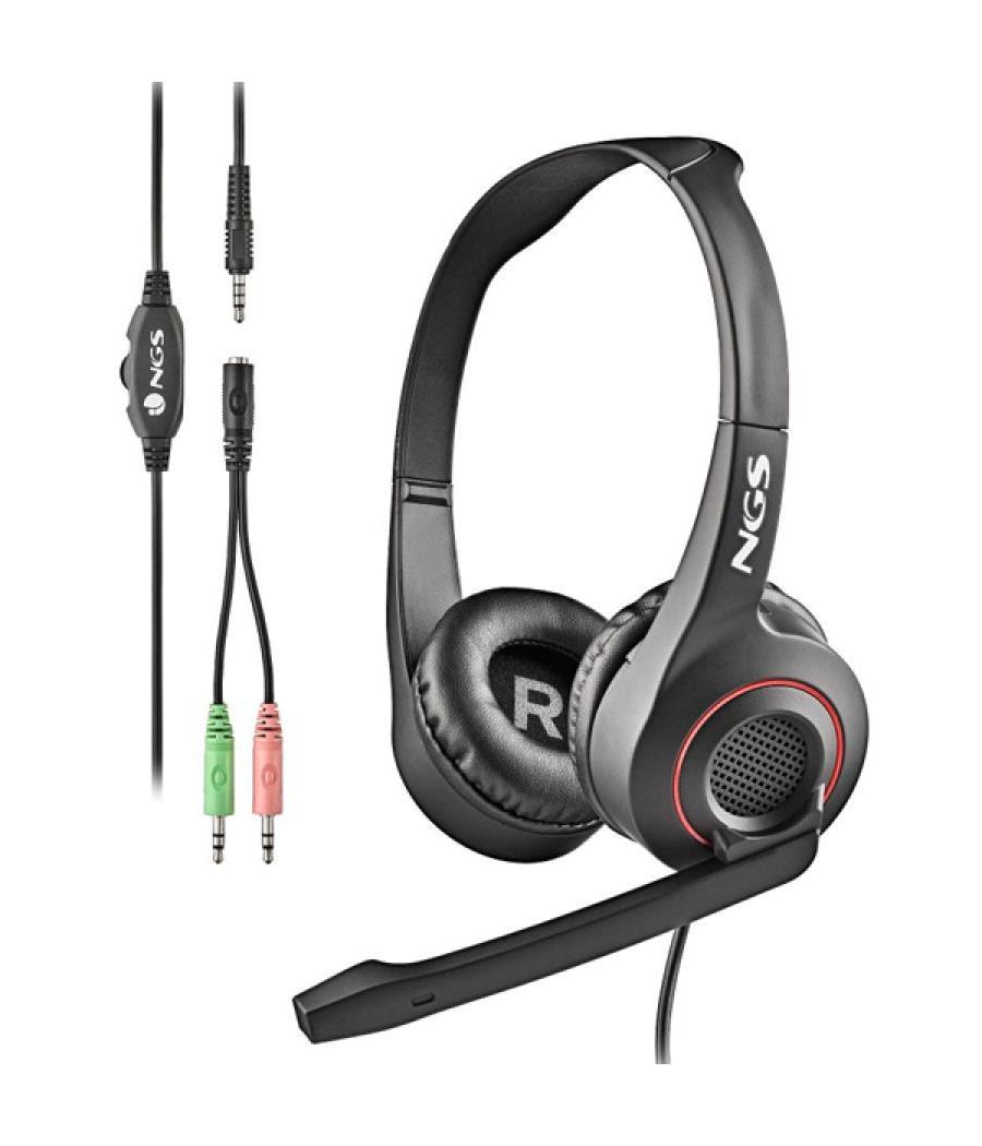 Headset ngs msx10 pro estereo microfono cancelacion de ruidos 20hz/105db jack 3.5+adaptador doble negro/rojo