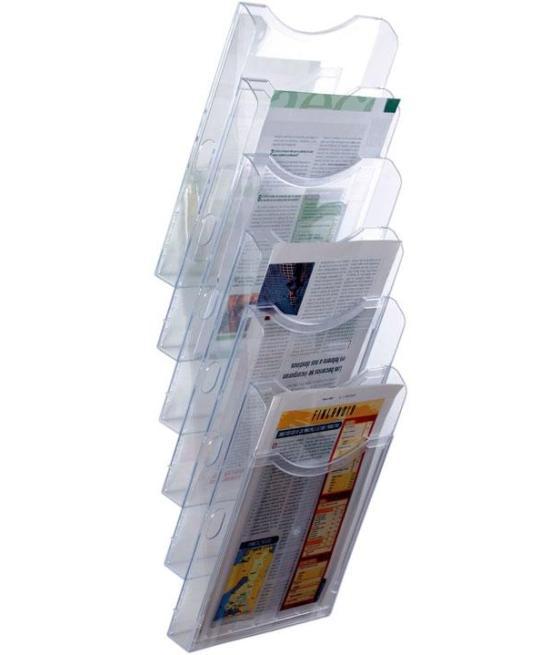 Archivo 2000 expositor mural archiplay 6 compartimentos din a4 vertical 190x235x685 mm cristal transparente