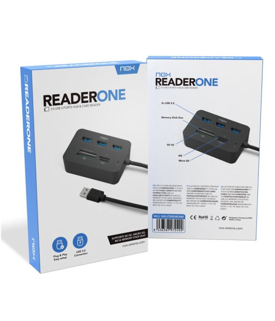 Lector de tarjetas nox nxliterdrone 3 x usb 3.0