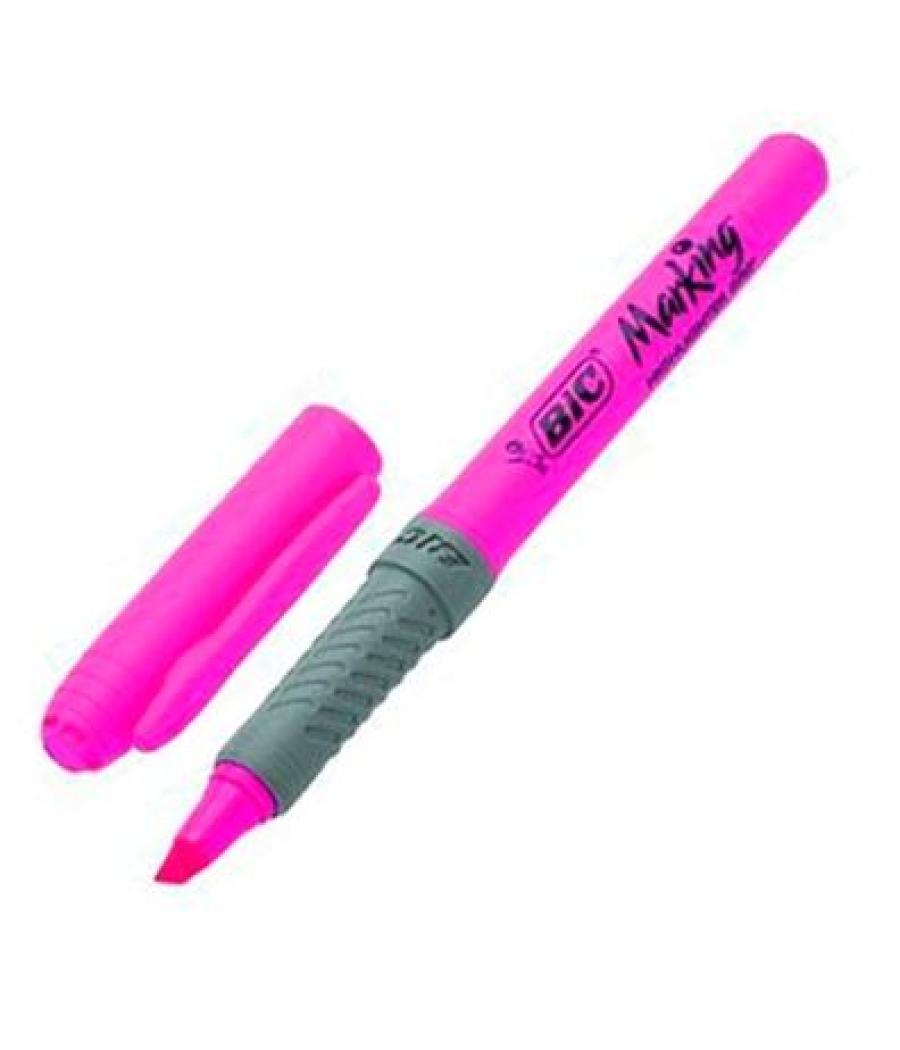 Bic marcador fluorescente highlight grip punta biselada rosa caja -12u-
