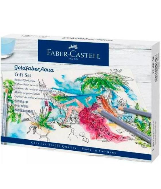 Faber castell lápices de grafito acuarelables goldfaber aqua set 12 + pincel + accesorios