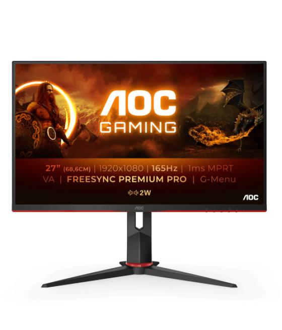 Aoc - monitor gaming led 27" 27g2sae/bk - va - 1920 x 1080 full hd (1080p) @ 165 hz - 1 ms - hdmi, dp, altavoces - negro/rojo