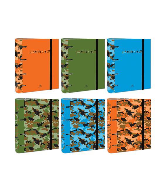 Carpeta de 4 anillas de 40 mm mixtas cartón forrado folio colores surtidos camuflaje 6 diseños