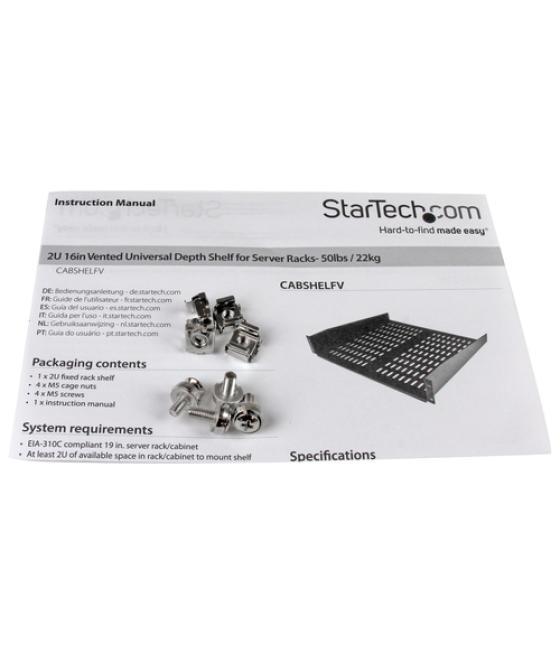 StarTech.com Estante Bandeja Ventilado Cantilever para Armario Rack de Servidores 2U Profundidad Fija - 22kg