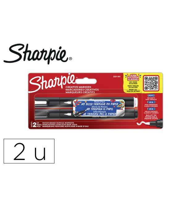 Rotulador sharpie acrylic punta redonda blister de 2 unidades blanco y negro