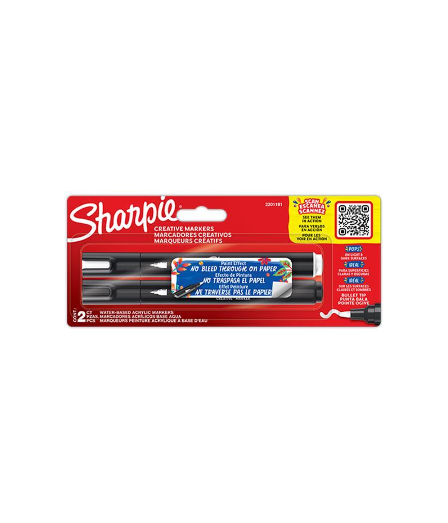 Rotulador sharpie acrylic punta redonda blister de 2 unidades blanco y negro