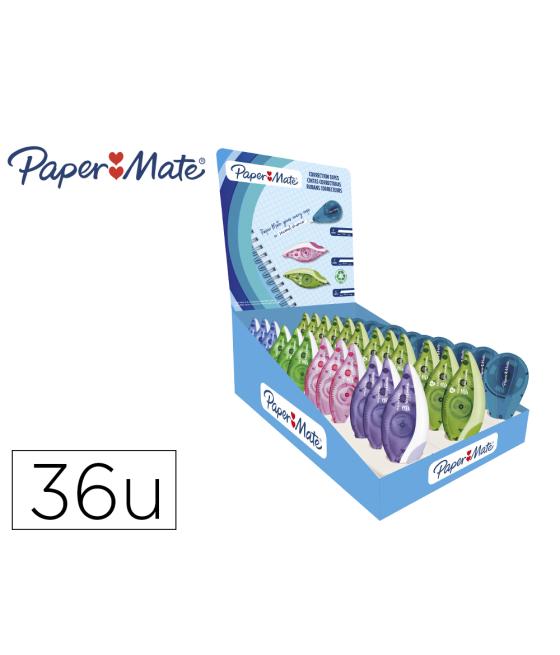 Corrector paper mate cinta dryline grip expositor de 36 unidades colores surtidos