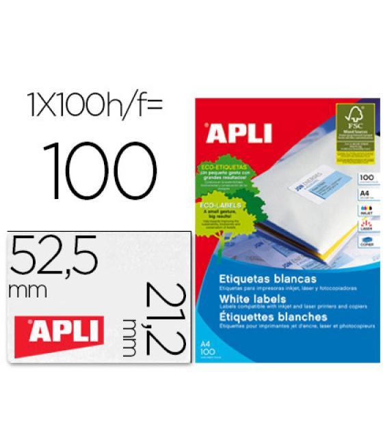 Etiqueta adhesiva apli 1284 tamaño 52,5 x 21,2 mm para fotocopiadora láser ink-jet caja con 100 hojas din a4