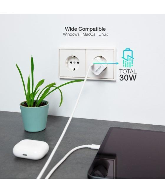 Cargador gan de pared tooq tqwc-ganpd30wt/ 1xusb tipo-c/ 30w