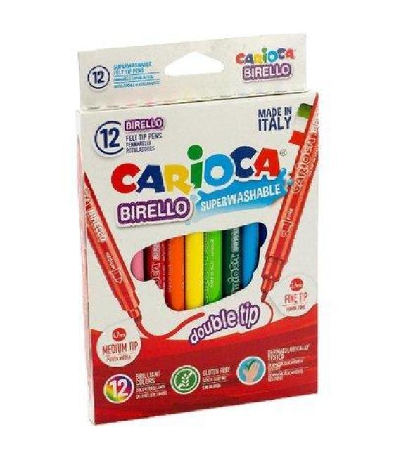 Carioca rotulador birello doble punta fina / media colores - caja de 12
