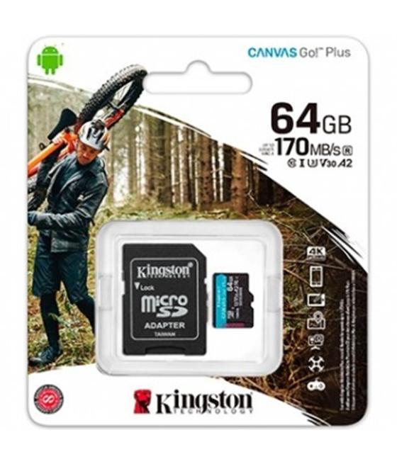 Memoria micro sdxc 64gb kingston canvas go uhs - i cl10 r: 170mb - s w:70mb - s + adaptador sd