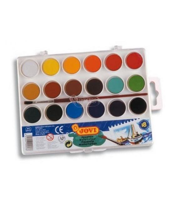 Jovi acuarelas estuche 18 pastillas de 22mm con pincel colores