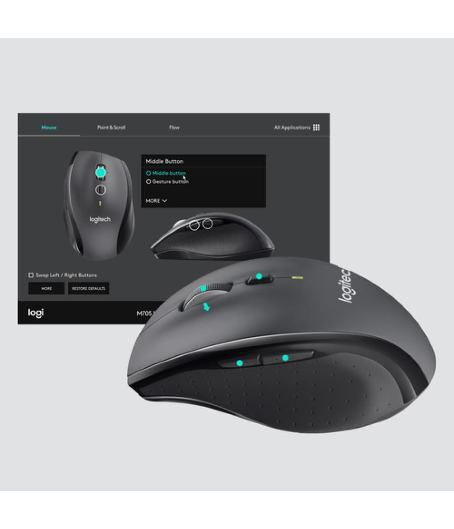 Logitech Marathon Mouse M705 ratón mano derecha RF inalámbrico Óptico 1000 DPI