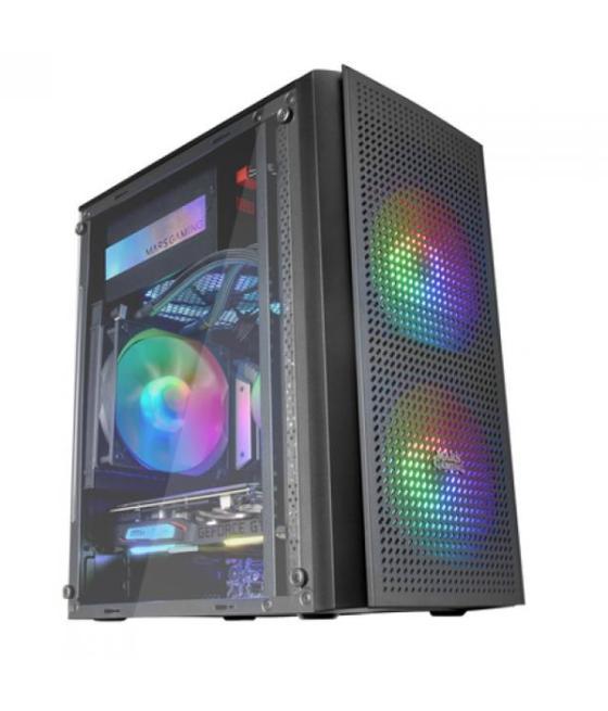 Caja microatx gaming mars gaming mc300 black frontal mesh 3xventiladores 120mm rgb lateral de cristal templado sin fuente de ali