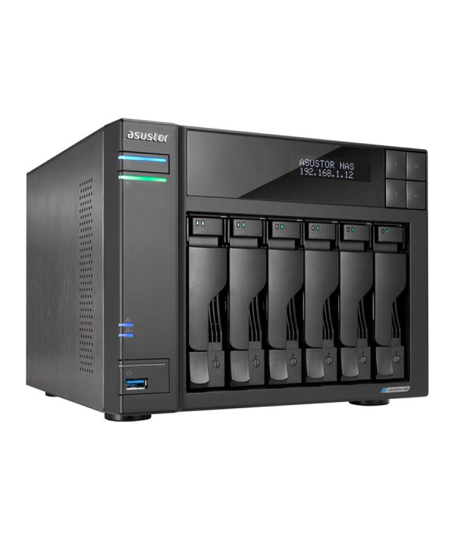 Servidor nas asustor lockerstor as6706t 6 bahias 3.5 4 x m.2 nvme celeron n5105 quad jasper lake 2.0ghz 4gb 2x2.5gbe pciex1 hdmi