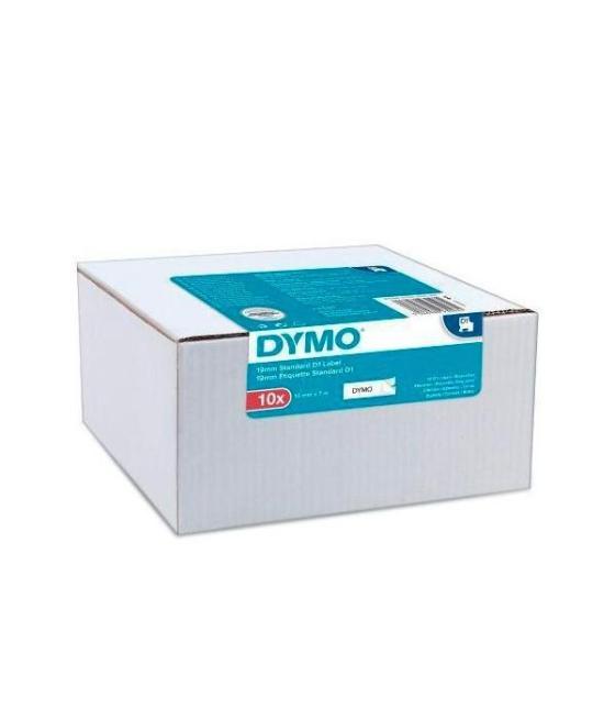 Dymo d1 cinta autoadhesiva estándar, negro sobre blanco, 12mmx7m, pack de 10 s0720530 (45013)