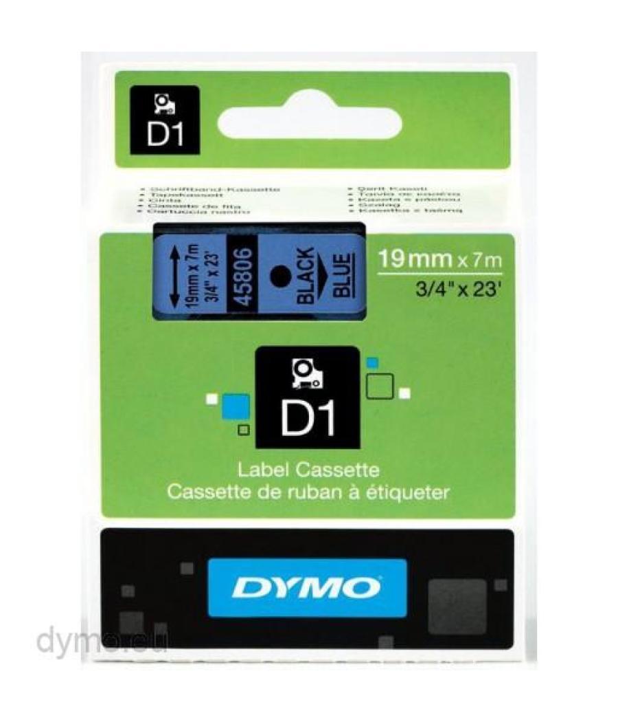 Dymo cinta de transferencia térmica d1 45806. etiquetas estándar negro sobre azul de 19mmx7m. poliester autoadhesiva. rotuladora