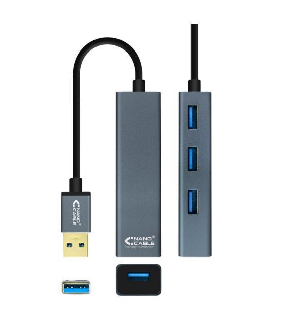 Nanocable hub usb 3.0 4 x usb 3.0 10cm. gris