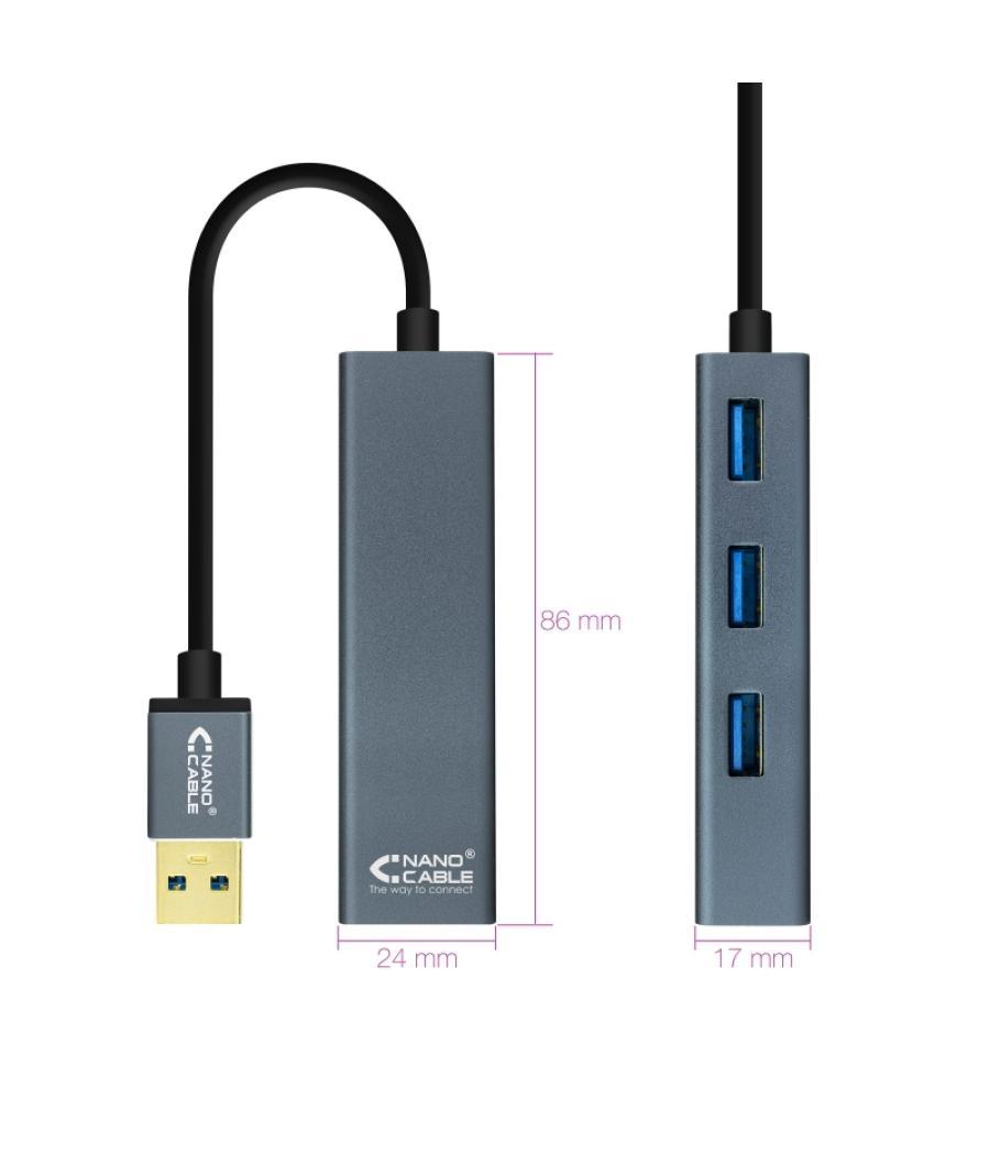 Nanocable hub usb 3.0 4 x usb 3.0 10cm. gris