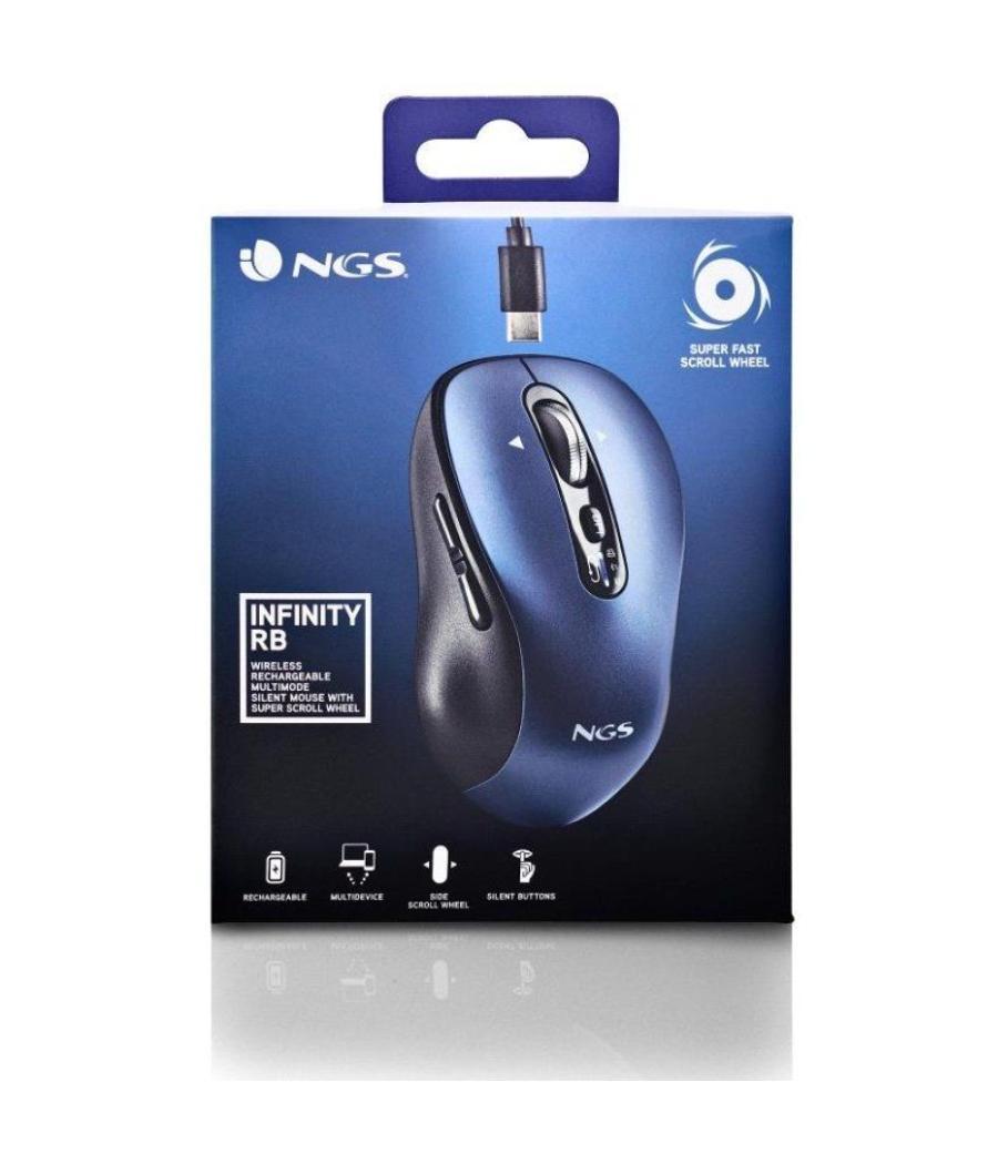 Ratón inalámbrico por bluetooth ngs infinity-rb/ batería recargable/ hasta 3200 dpi/ azul