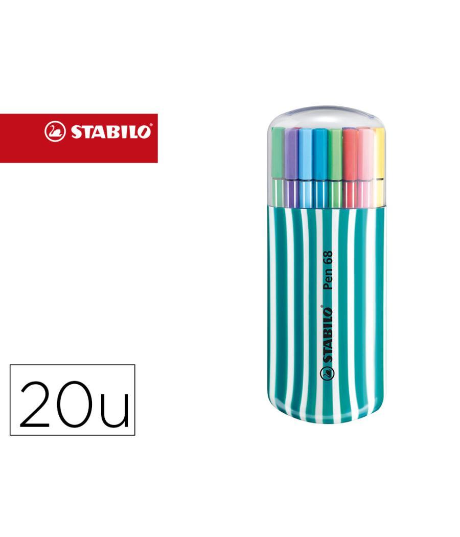 Rotulador stabilo punta de fibra pen 68 zebrui turquesa estuche de 20 unidades colores surtidos