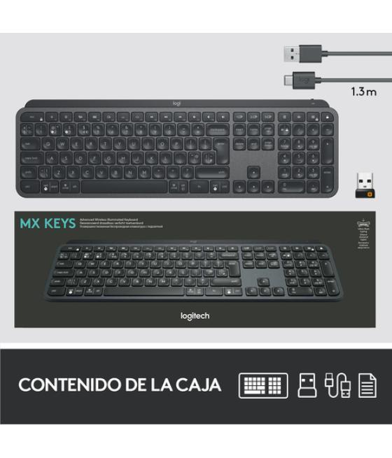 Logitech MX Keys Advanced Wireless Illuminated Keyboard teclado RF Wireless + Bluetooth QWERTY Español Grafito