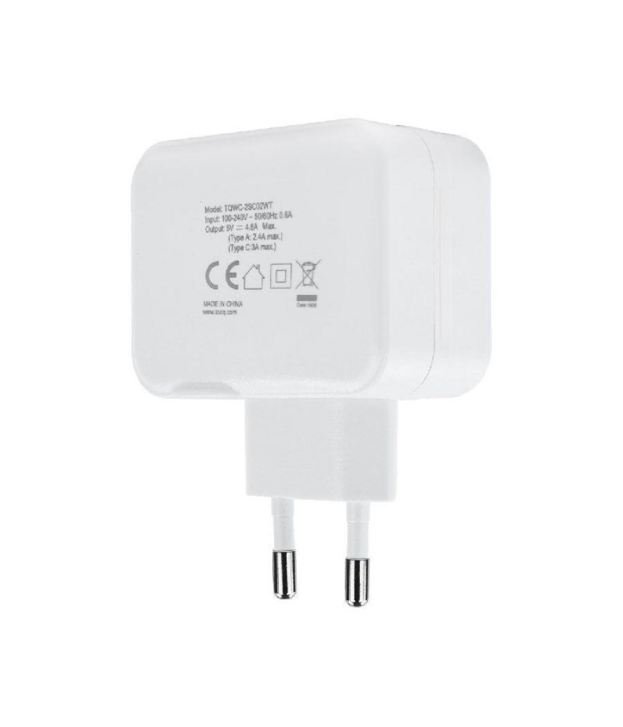 Cargador de pared tooq tqwc-2sc02wt/ 1xusb tipo-c/ 1x usb/ 27w