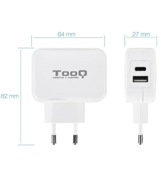 Cargador de pared tooq tqwc-2sc02wt/ 1xusb tipo-c/ 1x usb/ 27w