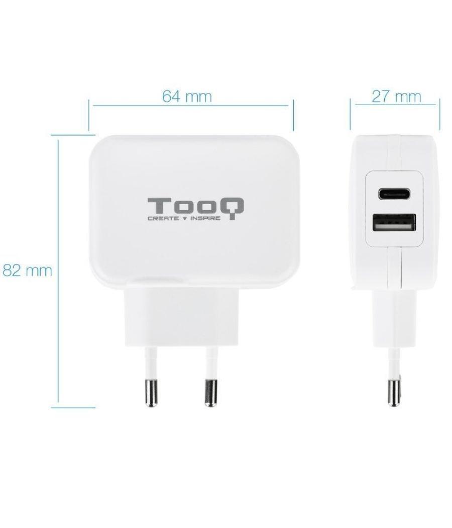 Cargador de pared tooq tqwc-2sc02wt/ 1xusb tipo-c/ 1x usb/ 27w