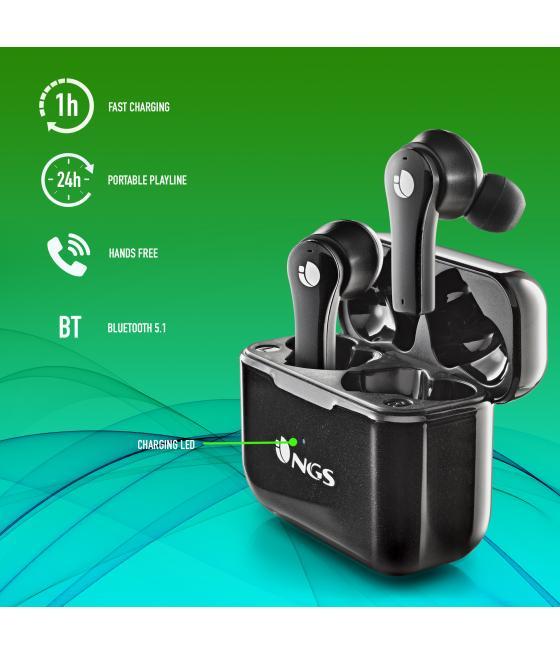 Auriculares inalambricos ngs artica bloom black bluetooth 5.1 + estuche de carga