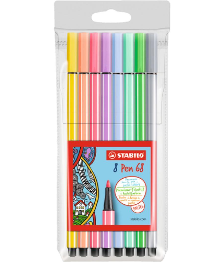 Rotulador stabilo acuarelable pen 68 estuche de 8 colores surtidos pastel