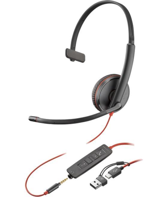 HP Auriculares Poly Blackwire 3215 monaural USB-C + conector de 3,5 mm + adaptador USB-C/A (paquete)